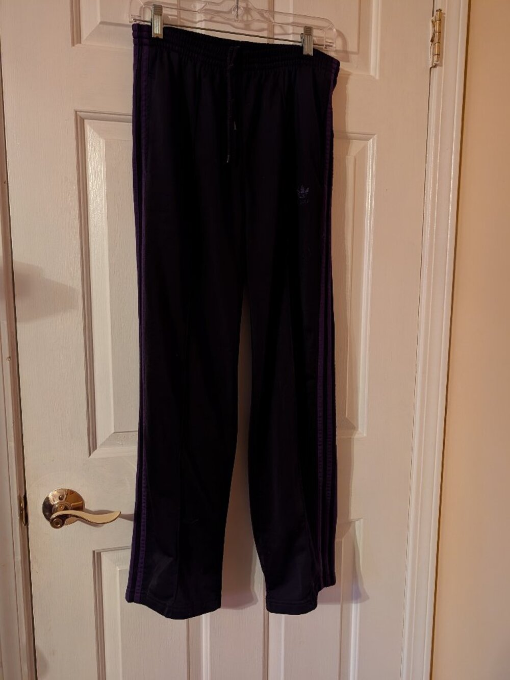 Vintage Used Adidas Pants Black w/ Purple Stripes ~ S